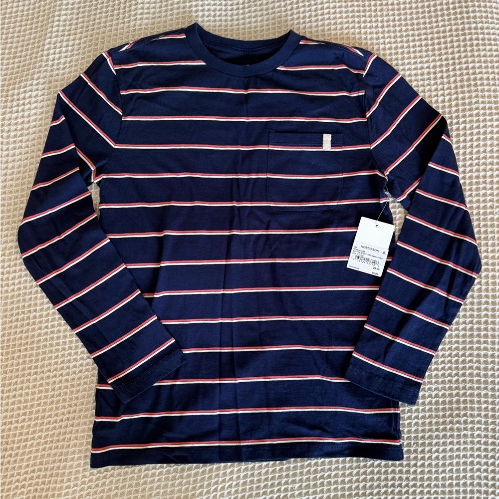 Nordstrom Navy and Red Striped Long Sleeve Tee